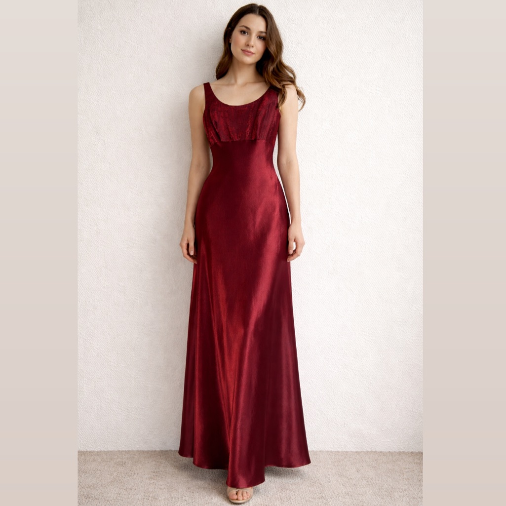 Vintage Alex Evenings Burgundy Satin Sheen Sleeveless Maxi Dress